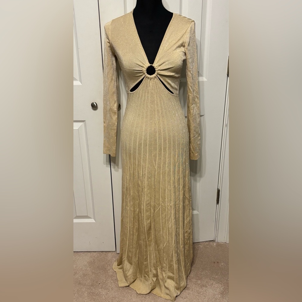 Michael Kors Gold Long Sleeve Maxi Knit Dress - Picture 1 of 11
